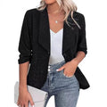 Close-fitting slim fit polyester cardigan suit jacket in black, shown as a smart casual layer.