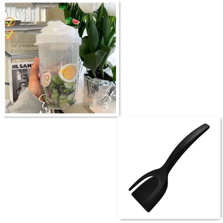 BPA-free salad cup set with fork and sauce holder, 1000ml capacity, in various colours