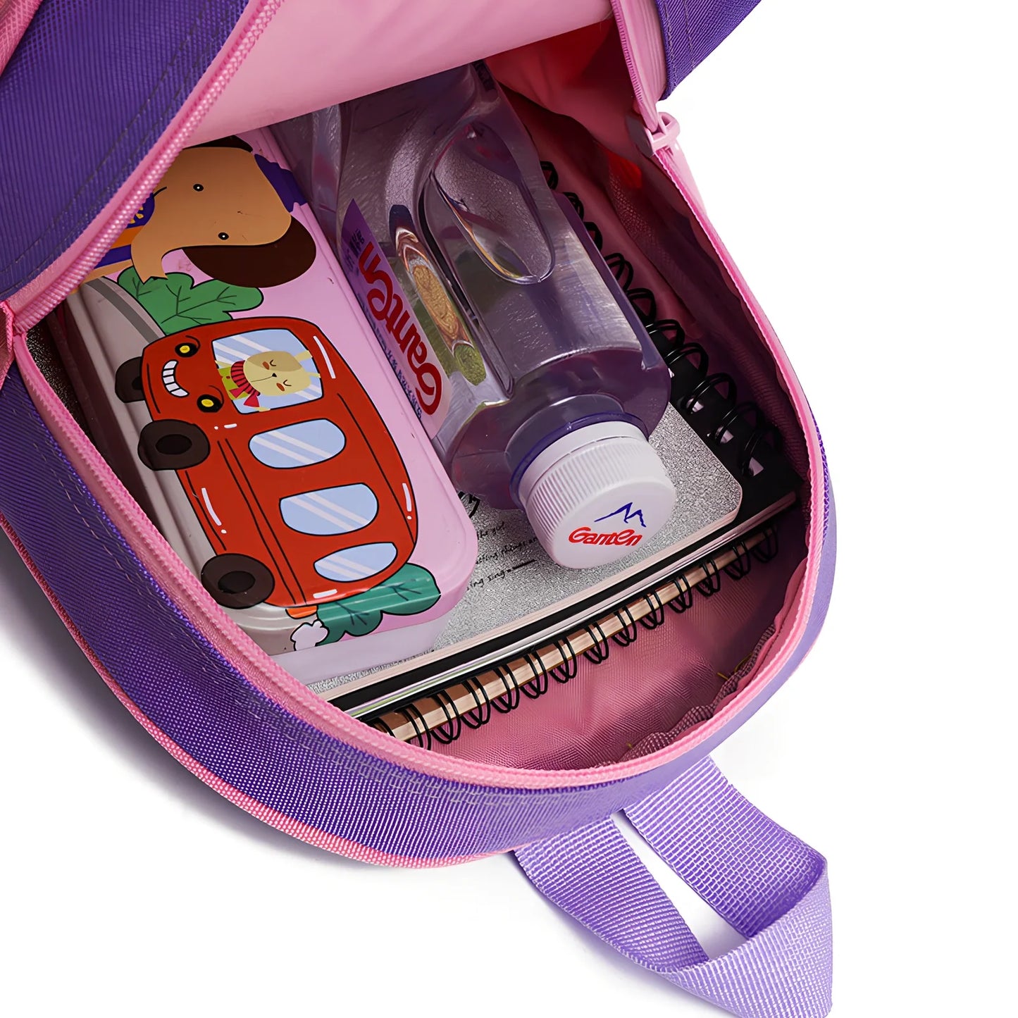 Yellow penguin design on small children's polyester backpack with zipper pocket, capacity under 20L