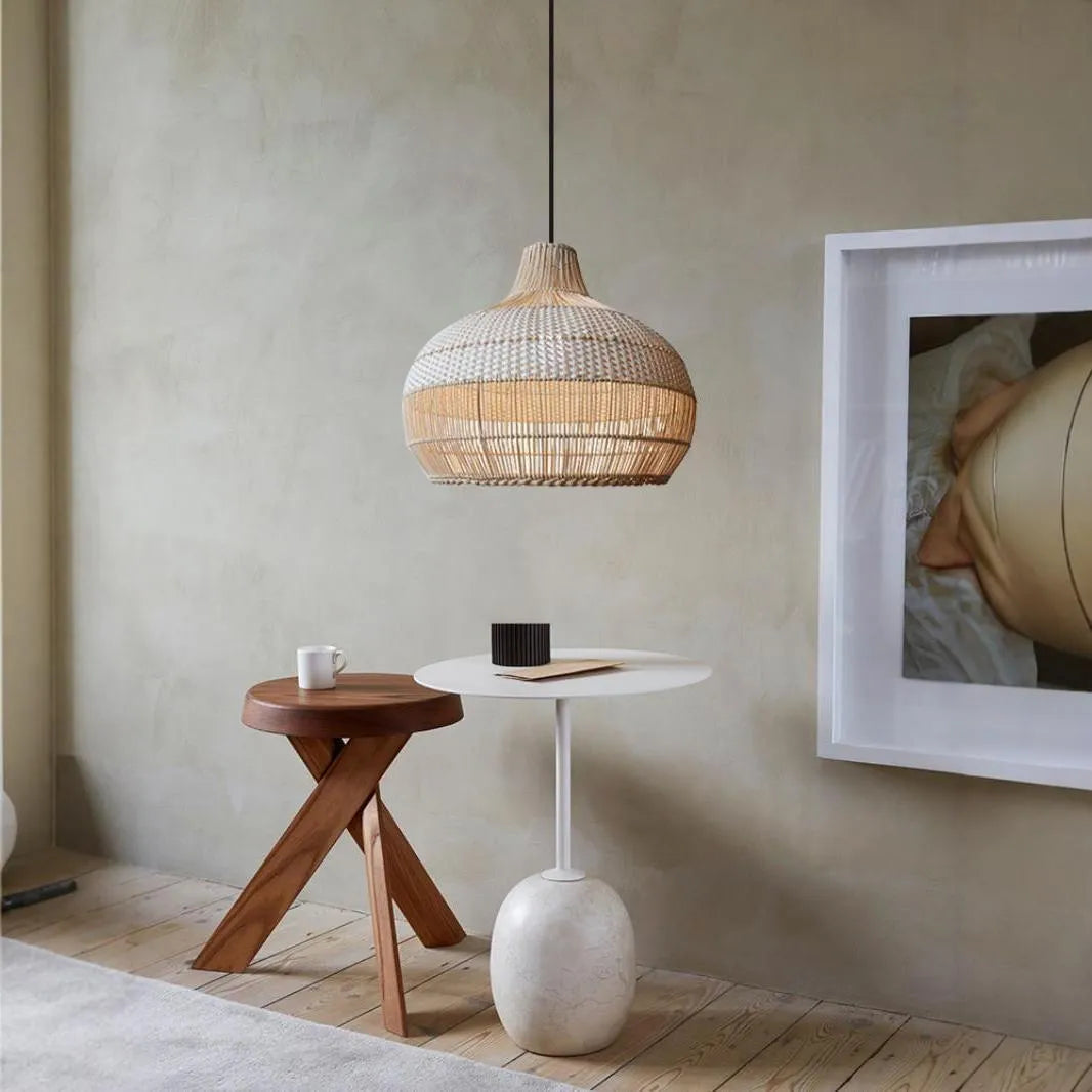 Rattan woven chandelier with a 60cm diameter in a pastoral Southeast Asian style, a ceiling light for living rooms.