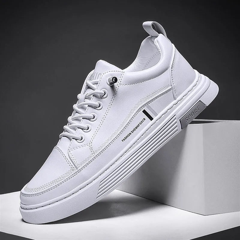 Men's low-top black and white skateboard shoes with elastic band closure and rubber sole