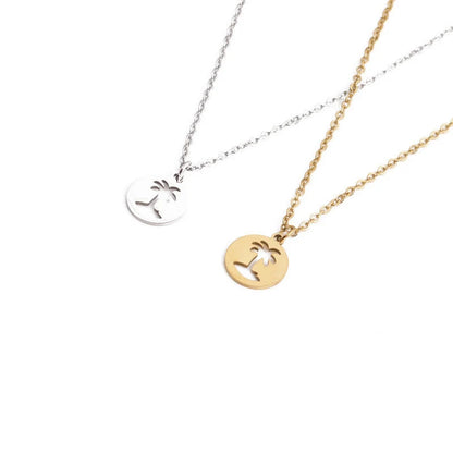 Handcrafted titanium steel hollow coconut tree pendant necklace for men in gold and grey