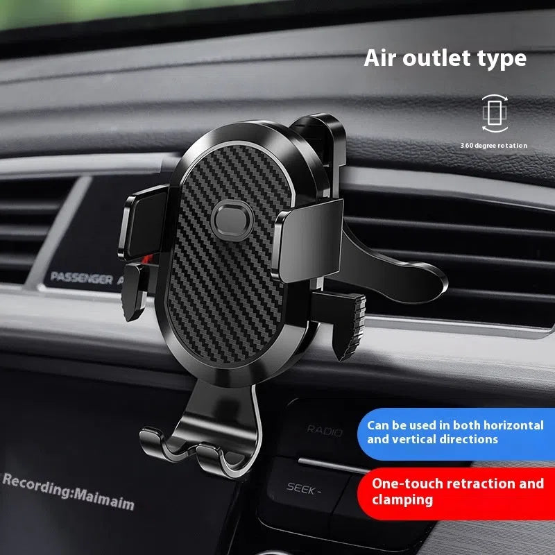 Black plastic car mobile phone bracket clipped onto car air outlet vent