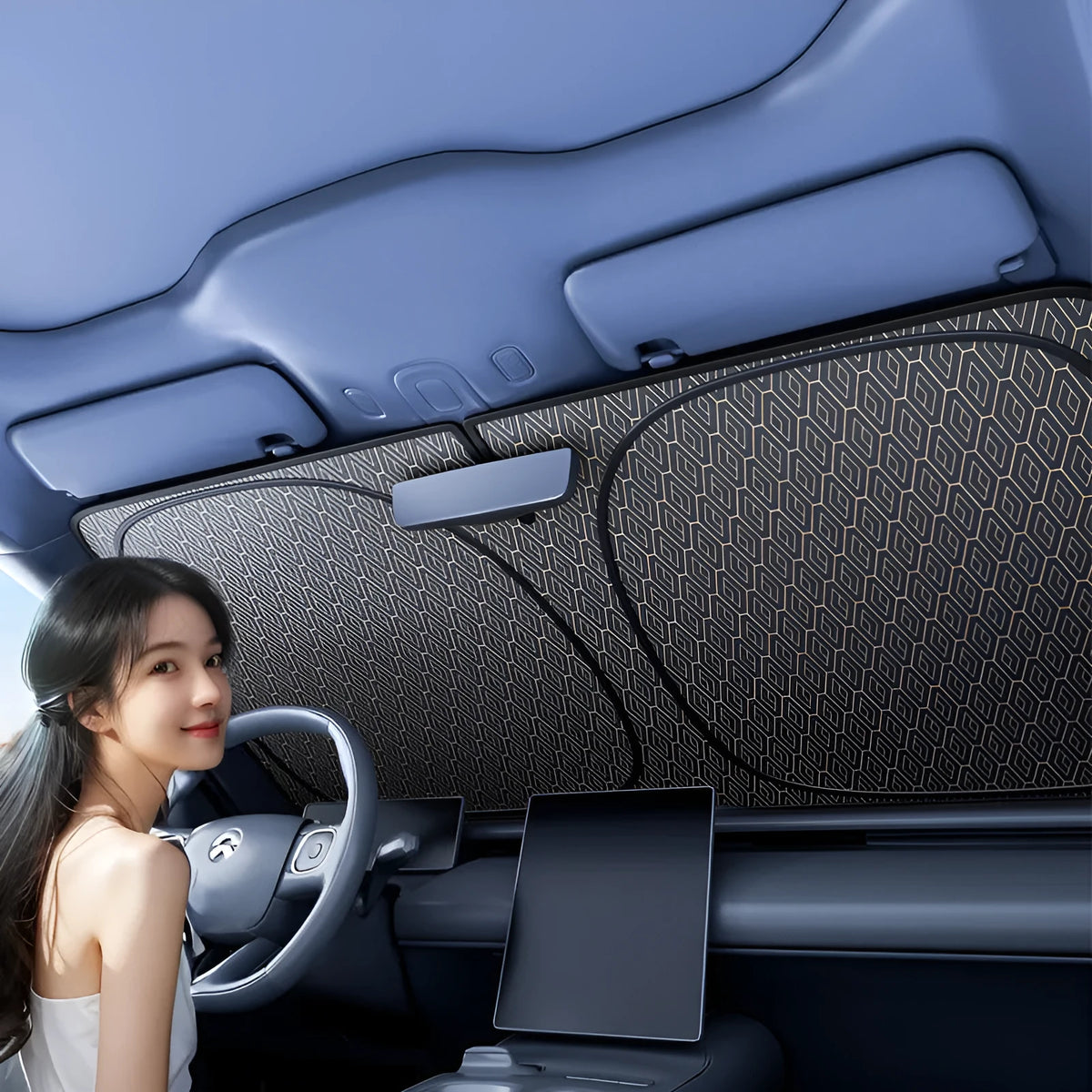 Car laser sun shade front windshield 142x80cm titanium silver polishing cloth solid colour