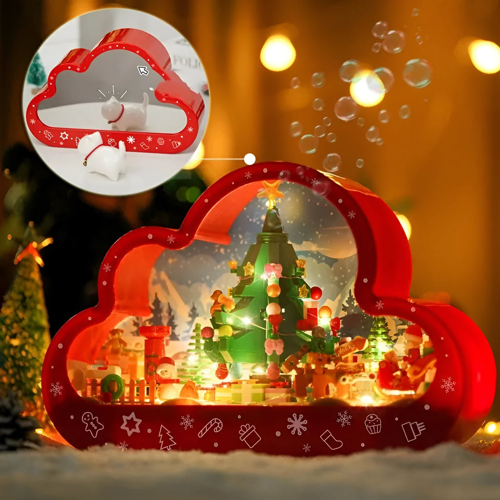 Christmas themed building block night lamp with decorative mirror frame and soft LED lighting