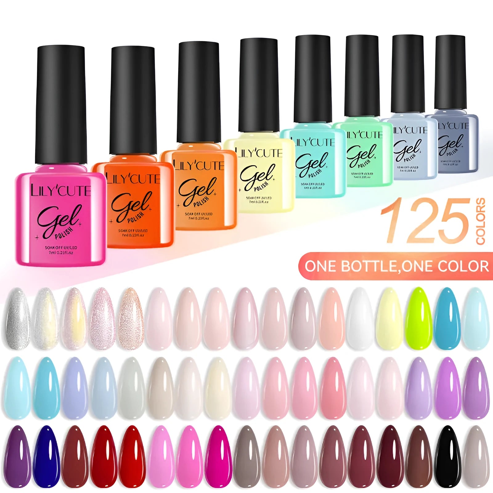 UV gel nail polish set with 20 glitter and sequin effect colours in bottles for waterproof manicures