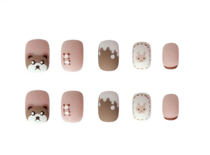 Coffee milk bear design nail patches size 0-9 with adhesive glue tube