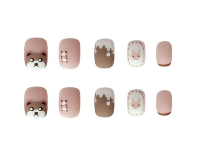 Coffee milk bear design nail patches size 0-9 with adhesive glue tube