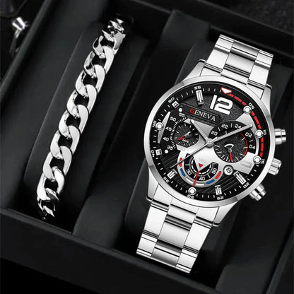 Stylish men's stainless steel quartz watch with adjustable bracelet set in various color combinations