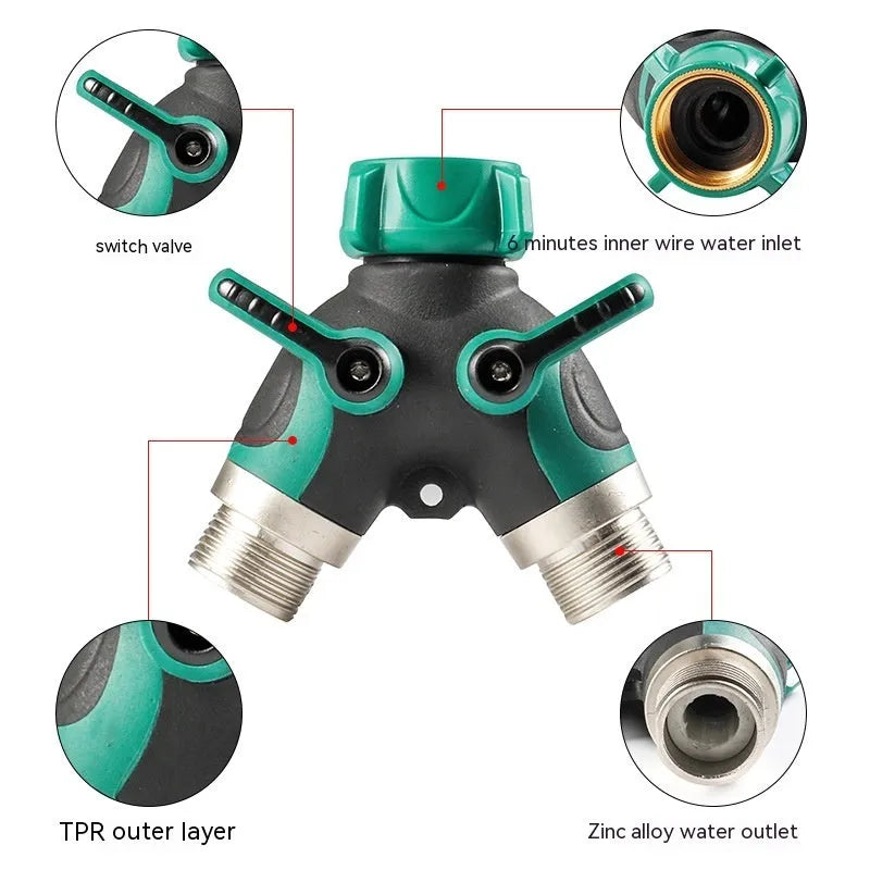 Copper finish zinc alloy garden hose splitter with ball valve control mechanism