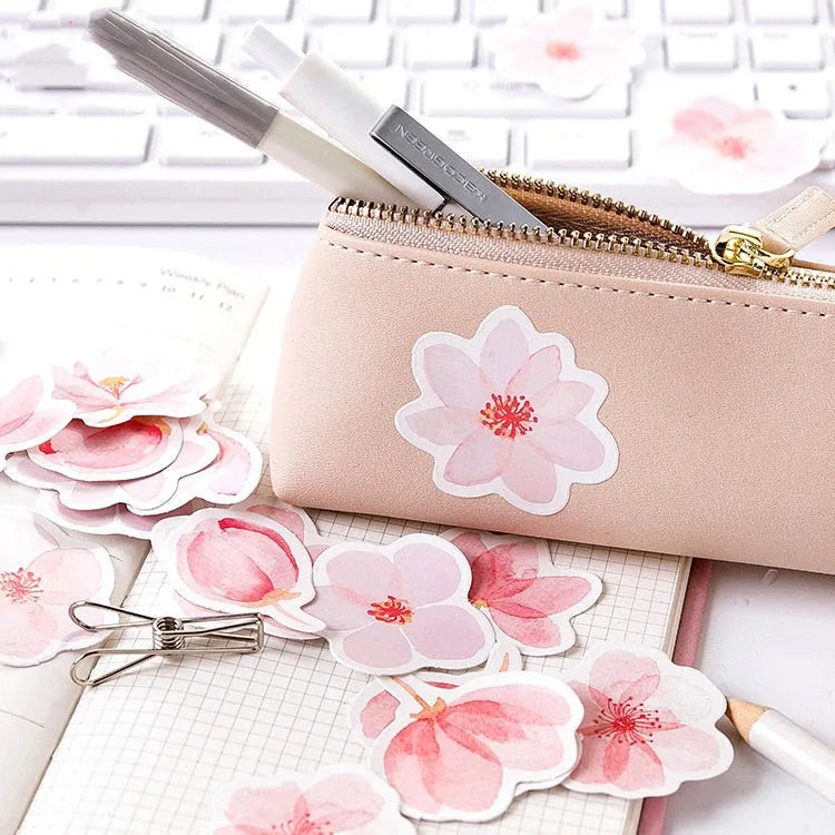 Sakura Story 45-sheet pink watercolour self-adhesive sticker set in plastic packaging