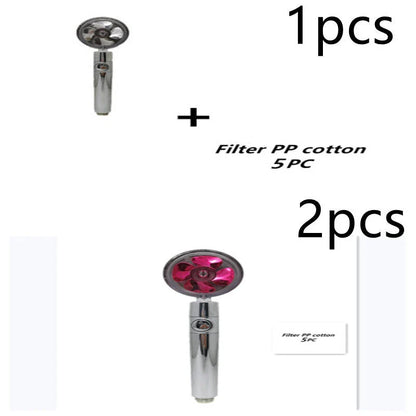 High-pressure handheld shower nozzle with cotton filter and stop button in various colours