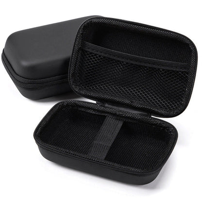 Black composite material storage box measuring 13.5x9x5cm for earphone and cable organisation