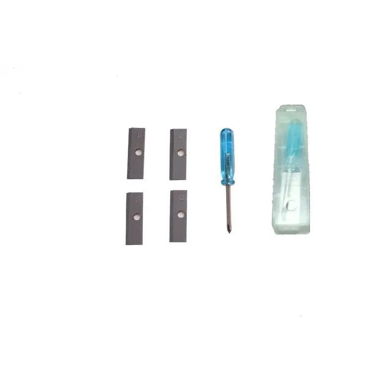 Geometric shaped plastic pencil sharpener with four holes and screwdriver accessory