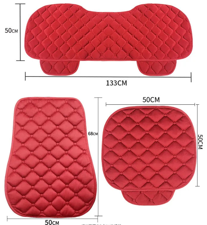 Ringer plush cotton car seat cushion for winter warmth in burgundy colour on a car seat.