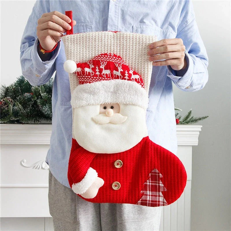 Premium knitted Christmas stocking with Santa Claus or snowman design, perfect for holiday decor and gift-giving