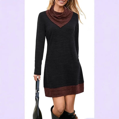 Women's Shuya Temperament Commute Dress in black with wide waist and long sleeves