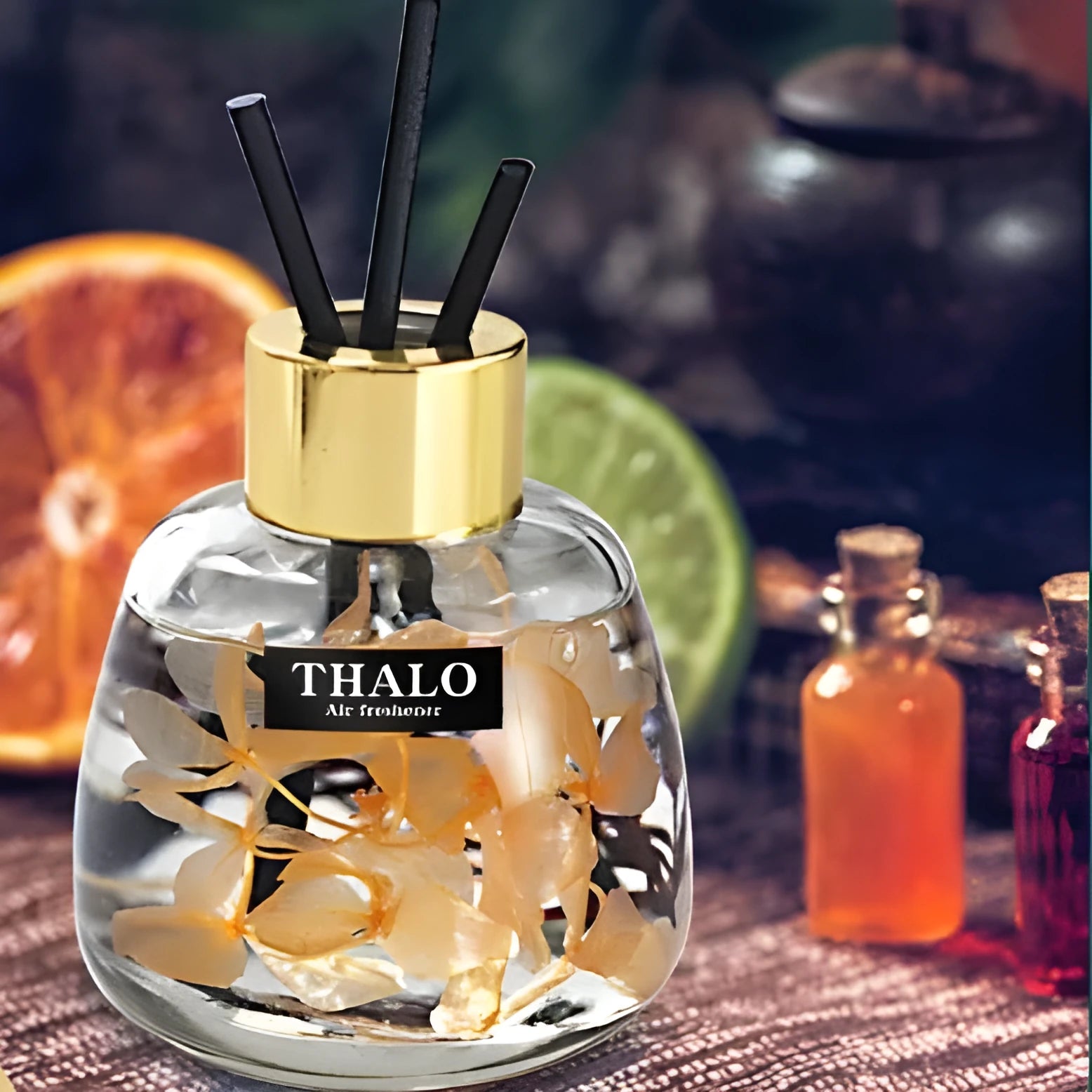 Glass bottle-shaped car perfume ornament for loose incense aromatherapy on a car dashboard.