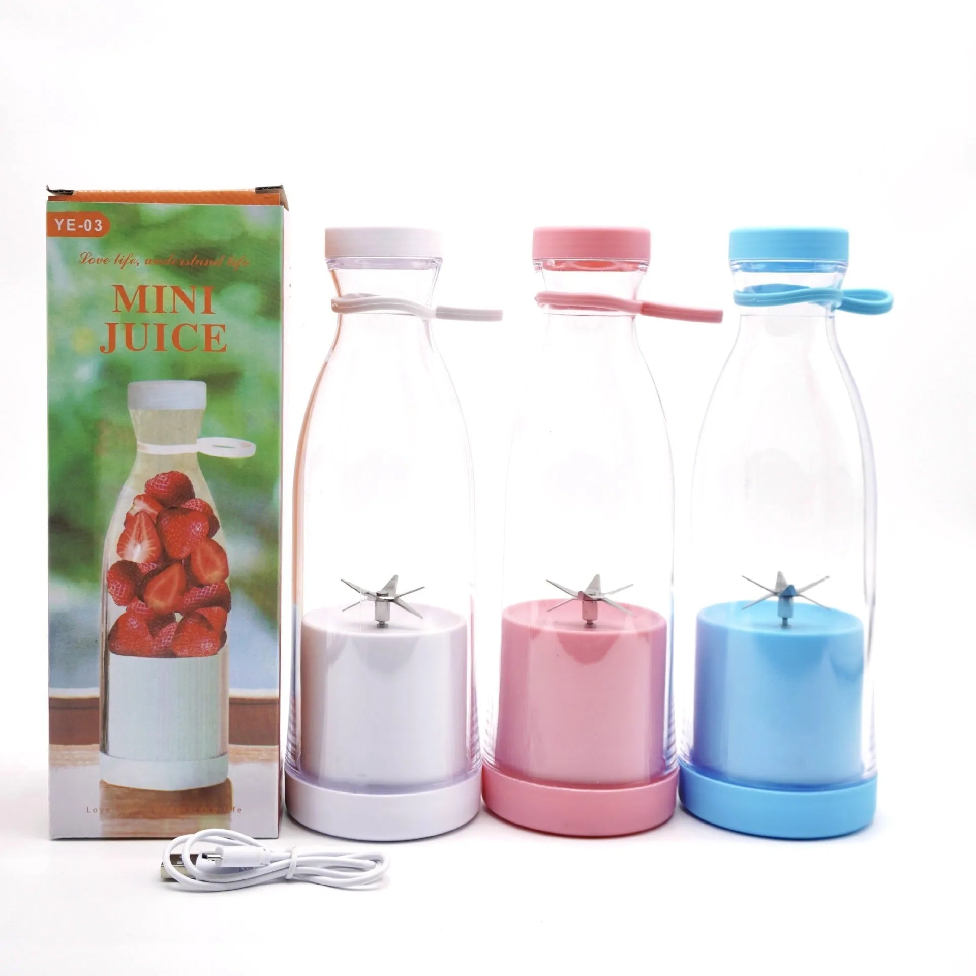 Electric USB wine bottle juicer cup with 6-leaf cutter head and 400ml capacity, white model