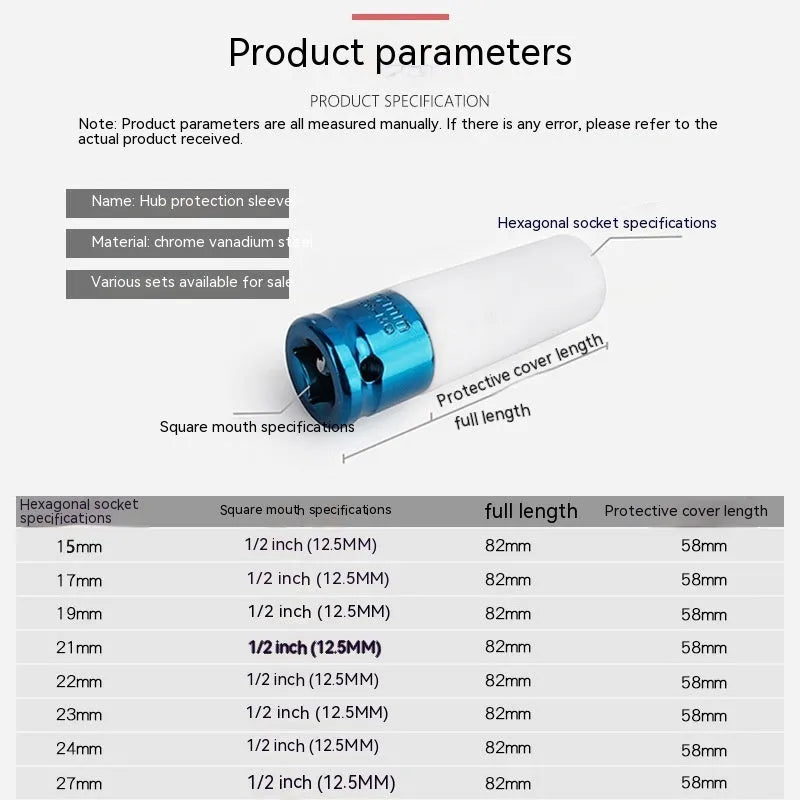 45 steel pneumatic wrench hexagon socket in 17mm, 19mm, 21mm, or 22mm size for tyre screws