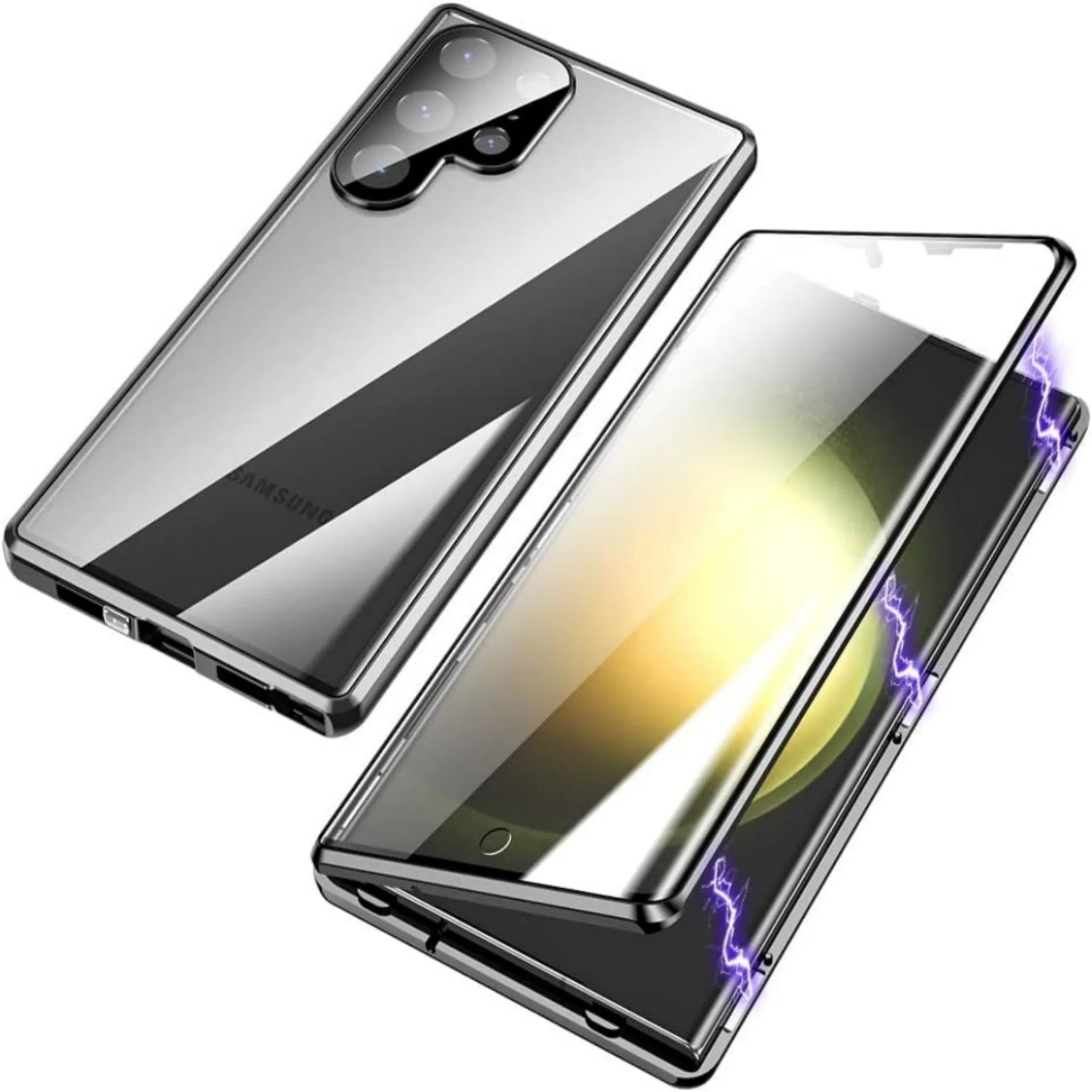 Magnetic King phone case with glossy metal mirror finish and peep-proof screen for Samsung S25 Ultra