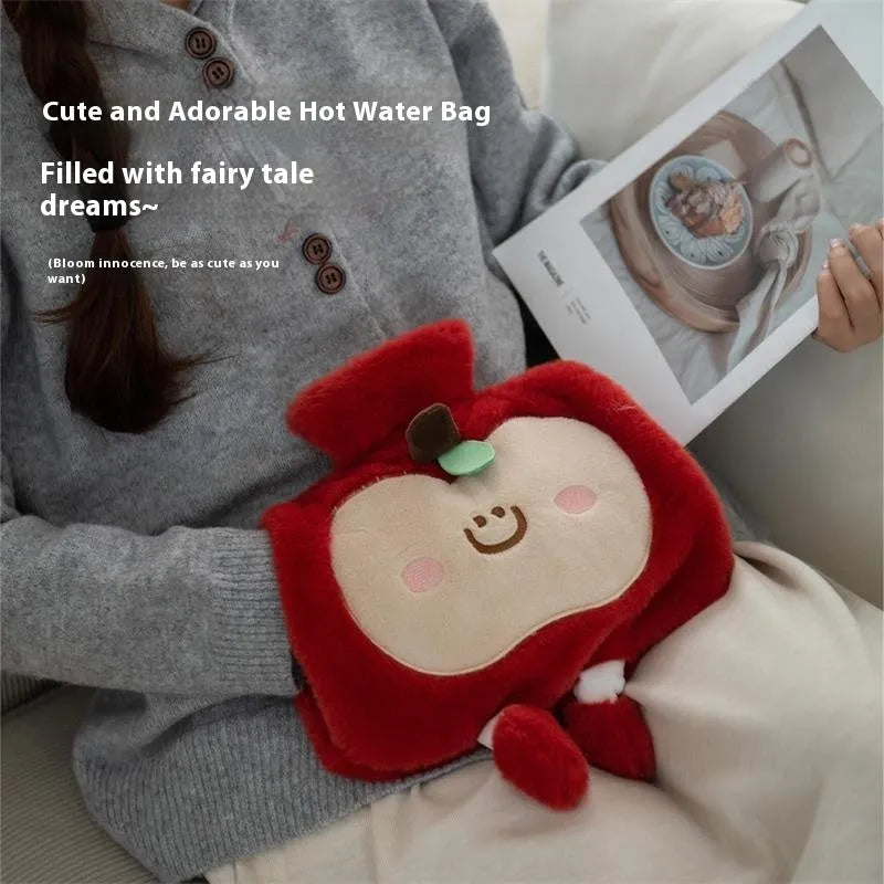 Large cute face hot water injection bag 2000ml in Apple Red colour with cartoon design
