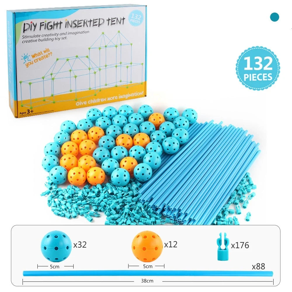 Kids DIY 3D Construction Fort Building Kit with sticks and balls for creative play