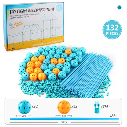 Kids DIY 3D Construction Fort Building Kit with sticks and balls for creative play