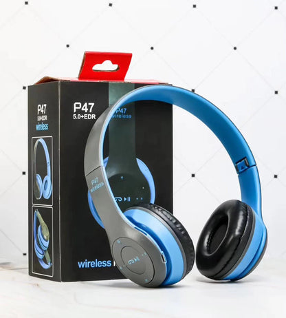 Wireless Bluetooth headphones with adjustable, foldable design for music, TV, and gaming