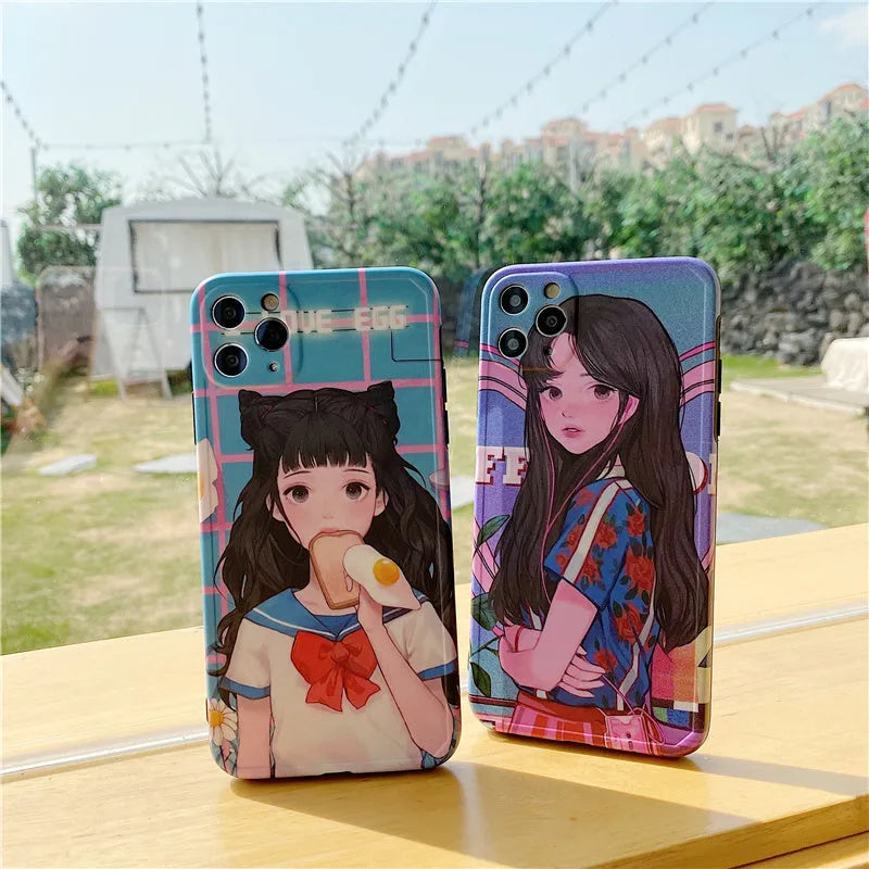 Soft rubber iPhone case with Japanese manga girl eating bread design for iPhone 11