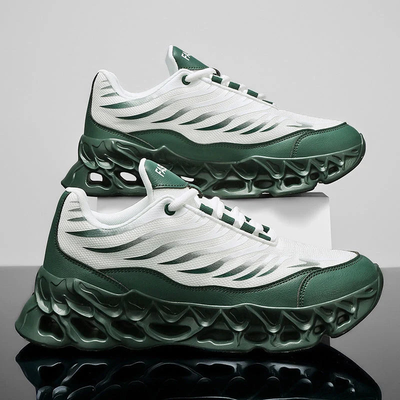 Men's thick-soled vulcanized sneakers in black red, white green, and black grey