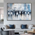 Hand-painted abstract street people oil painting on canvas, horizontal modern design, rolled frameless, multiple sizes available