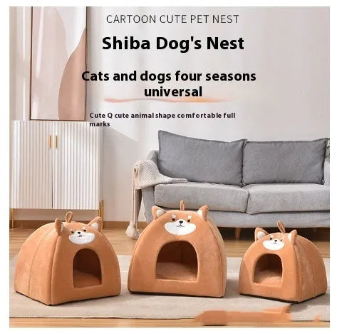 Warm machine washable cloth cat bed for autumn and winter available in three sizes