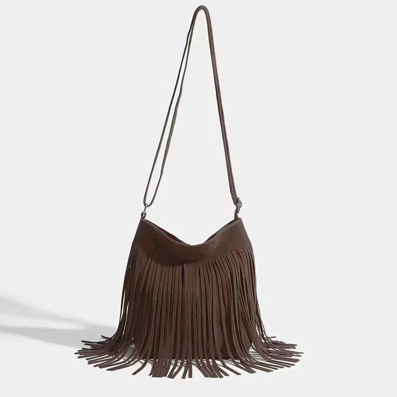 Artistic Tassel Shoulder Bag in various colours showcasing literary style and tassel detail