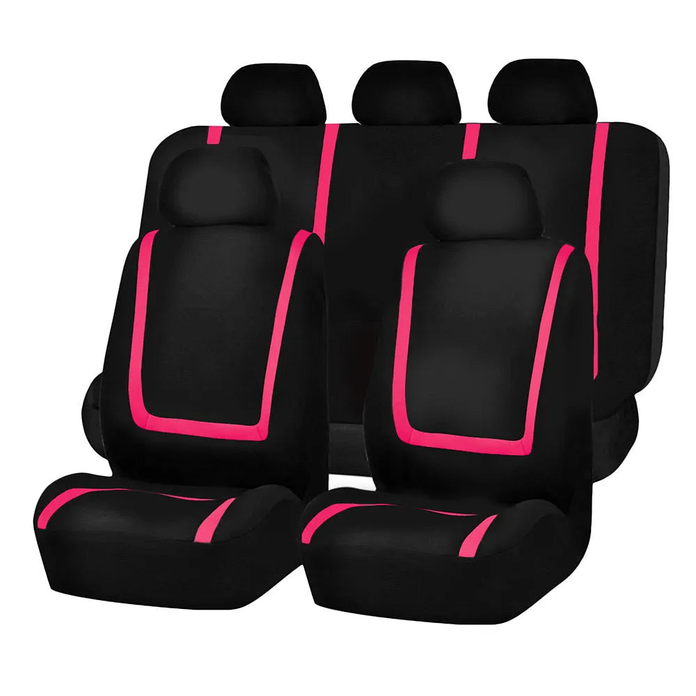 Fully enclosed universal car seat cover set in a two-tone colour option, showing headrest and seat cushion covers.