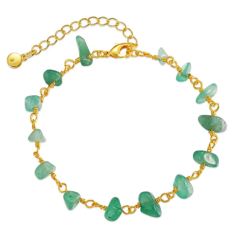 Women's geometric bracelet with irregular natural gravel turquoise stones in copper setting