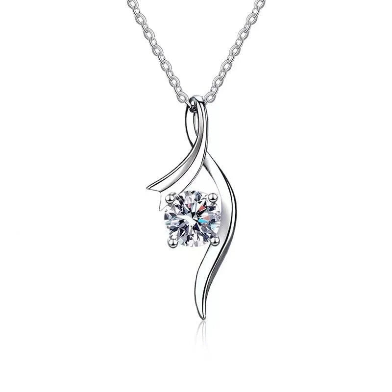 925 Sterling Silver Classic Four-claw 1 Karat-inch Diamond Necklace with white gold moissanite