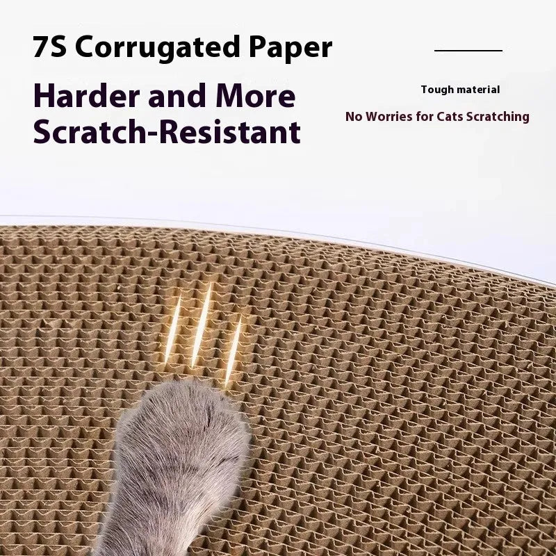 White transparent diamond-pattern cat scratch board and tunnel nest toy for indoor cats.