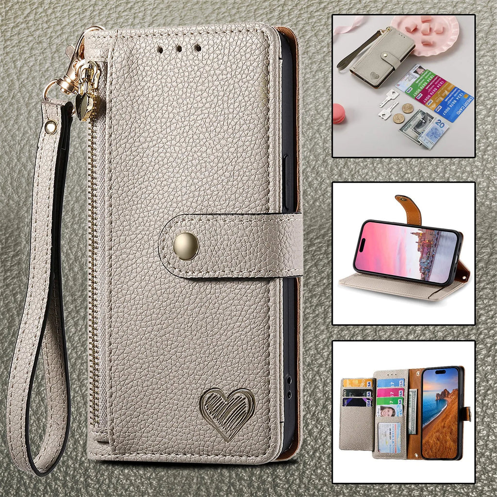 Pink PU leather litchi pattern RFID anti-theft lanyard phone case for iPhone with short lanyard and kickstand