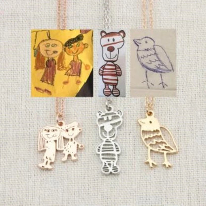 Custom stainless steel children's artwork necklace with gold, silver, and rose gold options