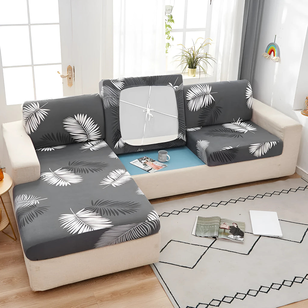 Printed non-slip polyester sofa seat cover with elastic edges in Hermes orange colour