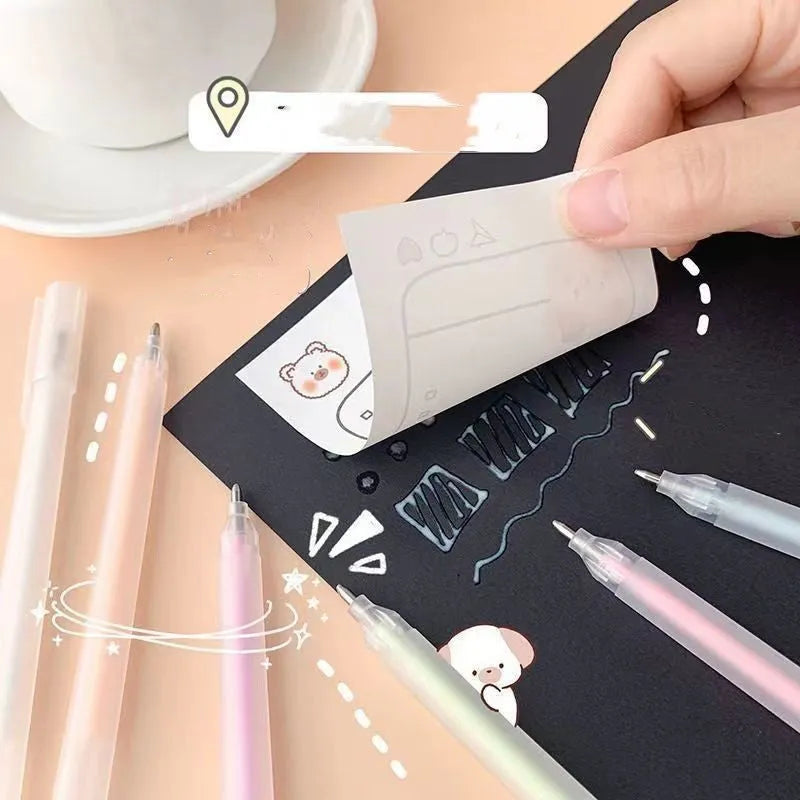 Cap-pulling quick-dry dispensing pen in six colours: yellow, white, blue, green, pink, purple
