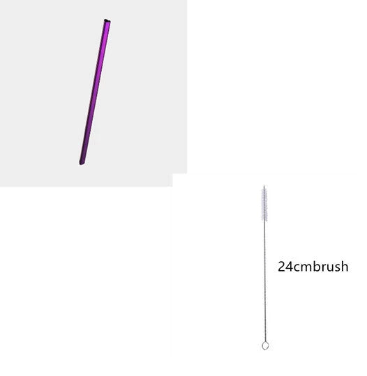 Reusable heart-shaped stainless steel straws in various colours with cleaning brush