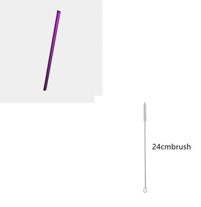 Reusable heart-shaped stainless steel straws in various colours with cleaning brush