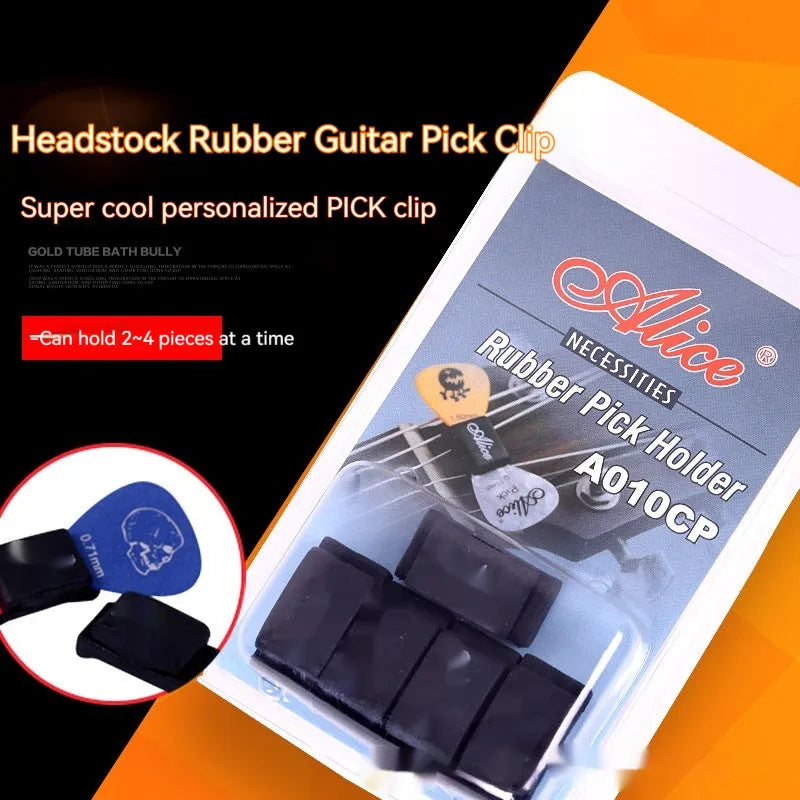 Black rubber guitar plectrum holder 2.5cm by 1cm on headstock for plectrum storage
