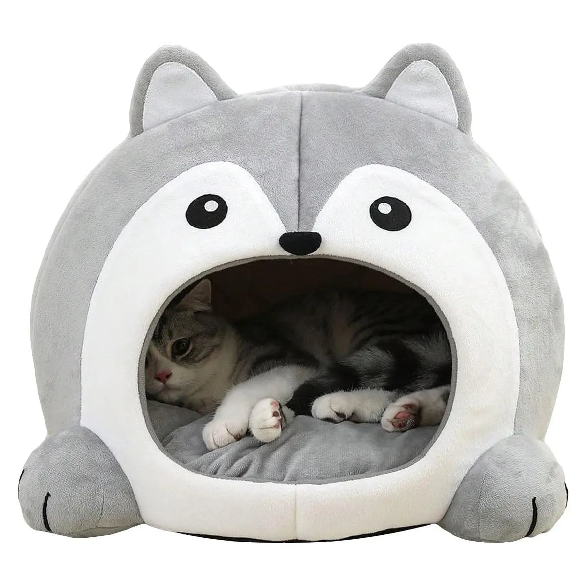 Fox-shaped indoor pet cushion in cloth with removable cushion, available in sizes S, M, L