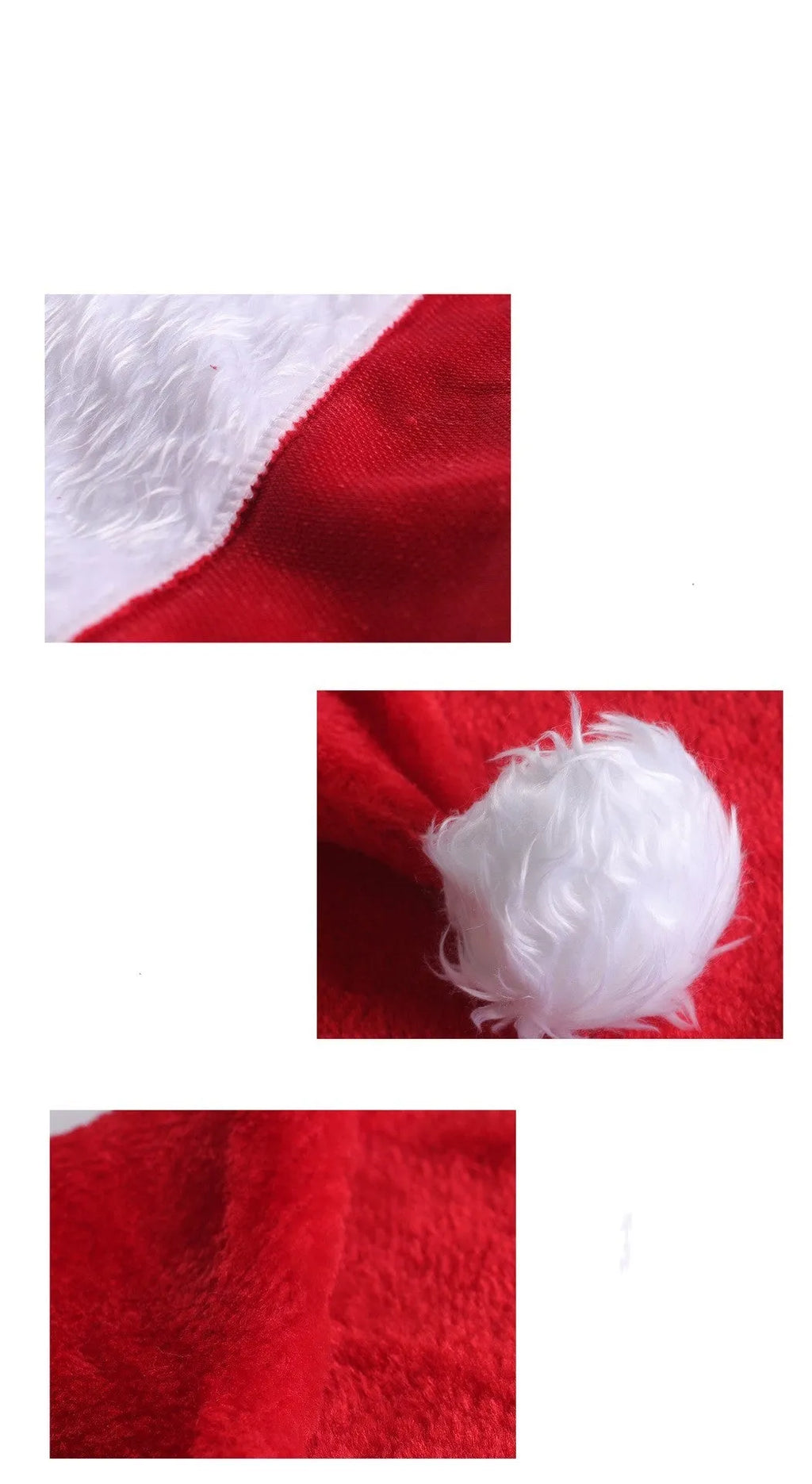 Red and white plush Santa Christmas hat with LED lights illuminated, featuring a pom-pom and stretchy spandex band.