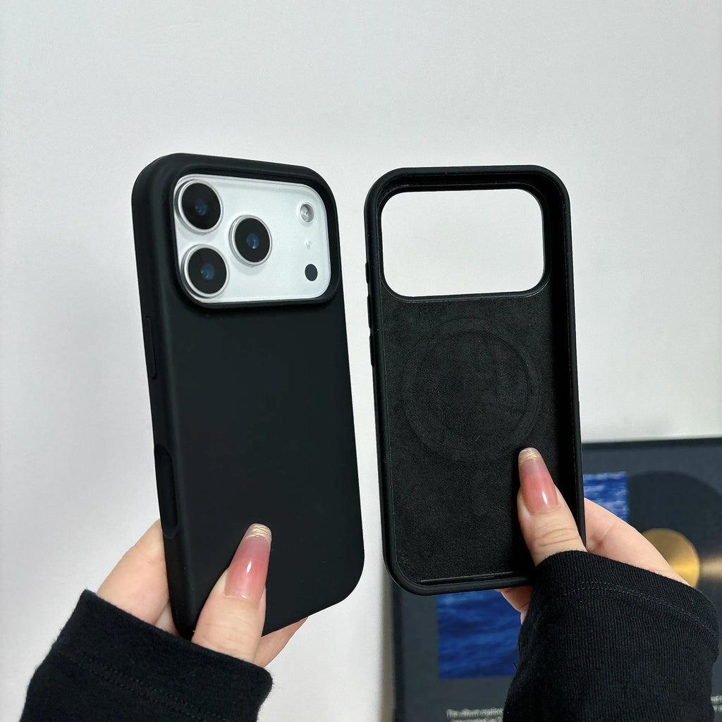Liquid silicone magnetic iPhone case with Ai button in Antique White colour, showing MagSafe ring.