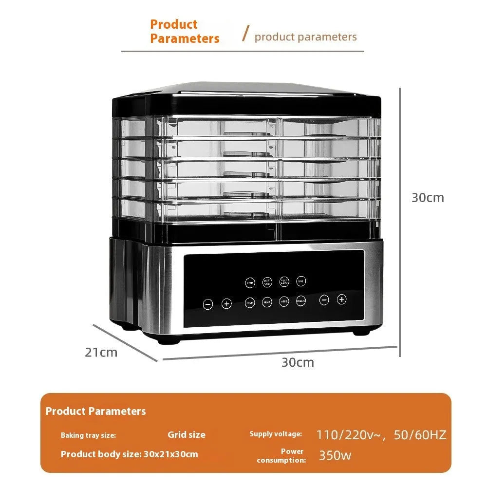 Silver stainless steel food dehydrator with 14 litre capacity and temperature control dial