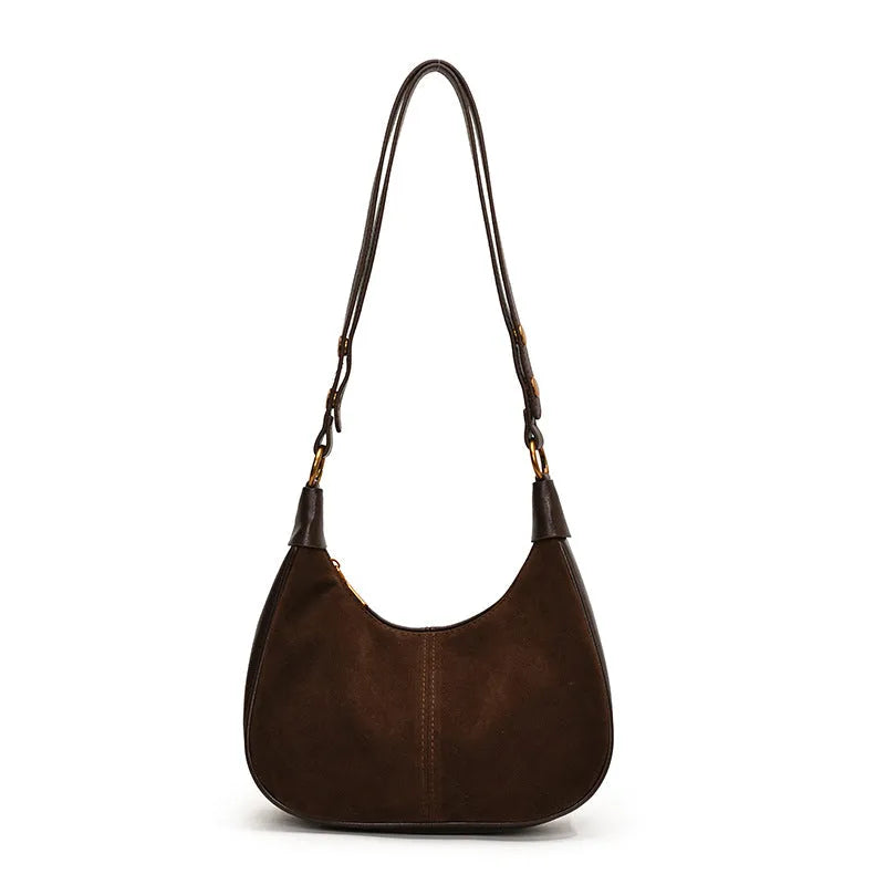 Retro commuter crossbody bag in black PU with oval shape and three-dimensional pocket